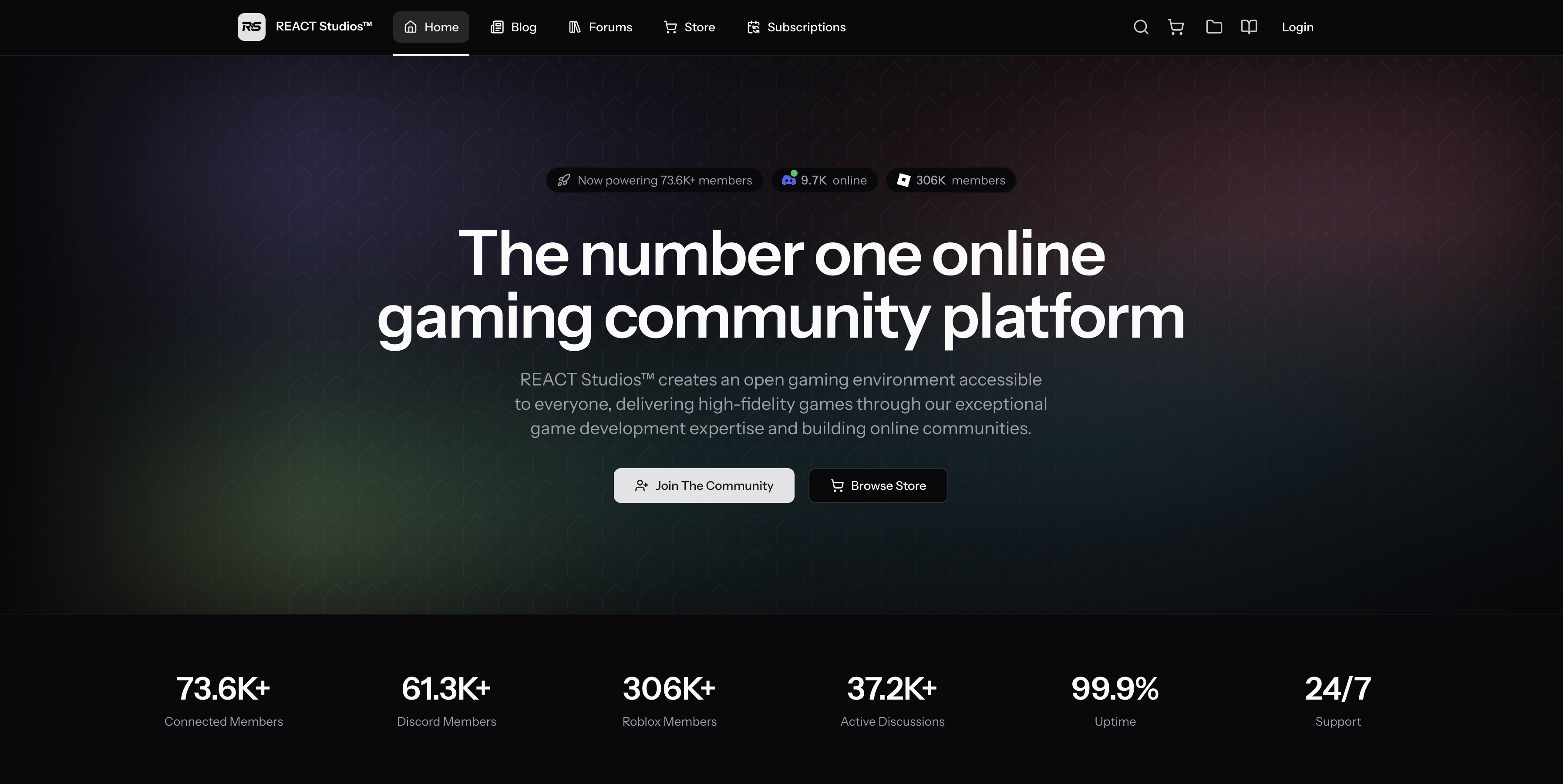 Laravel Community platform showing a modern gaming community interface